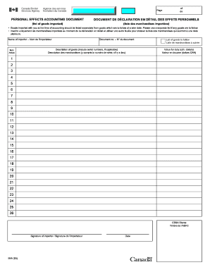 DOCUMENT DE DÉCLARATION EN DÉTAIL DES EFFETS PERSONNELS