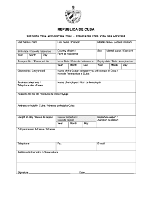 Formulaire pour visa des affaires