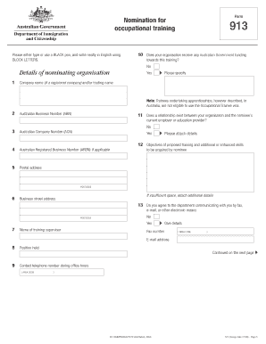 Australian Occupational Training Nomination Form 913