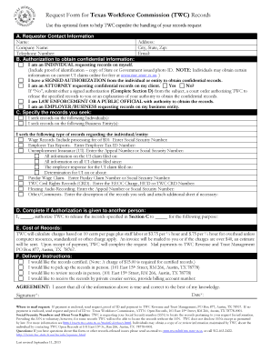 Texas Workforce Commission Records Request Form