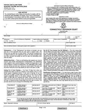 Connecticut Support Income Withholding Notice and Claim Form
