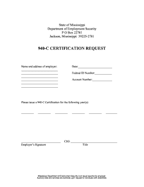 Mississippi 940-C Certification Request