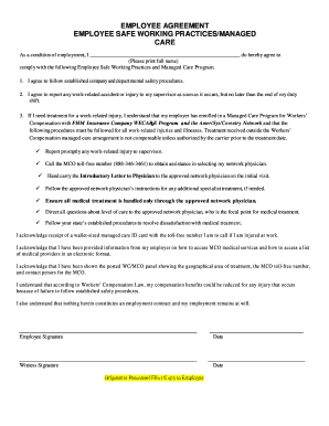 Employee Safe Working Practices Agreement