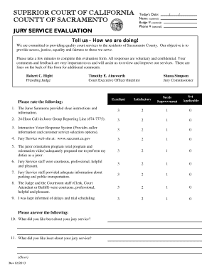California Jury Service Evaluation Form
