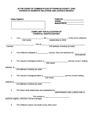 Complaint for Allocation of Parental Rights/Custody