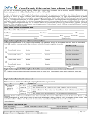 Course/University Withdrawal and Intent to Return Form