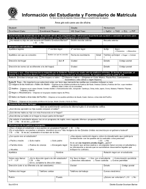 Información del Estudiante y Formulario de Matrícula