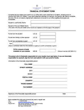 Financial Statement Form for Student