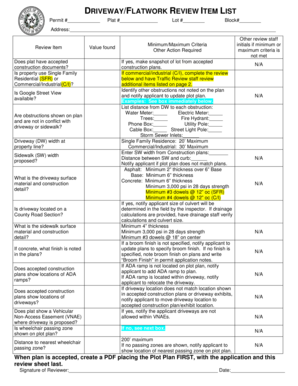 Driveway and Flatwork Review Item List