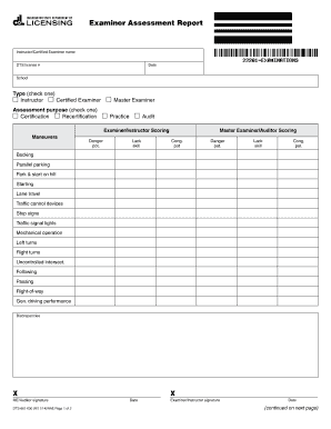 Driver Training Skills Assessment Form