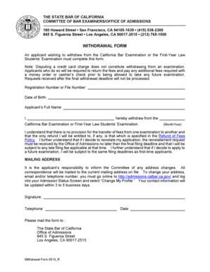 California Bar Examination Withdrawal Form
