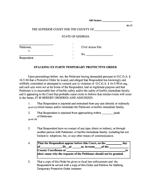 Georgia Stalking Ex Parte Temporary Protective Order