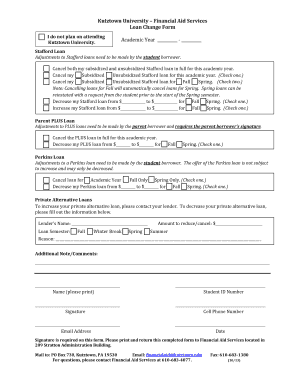 Kutztown University Loan Change Form