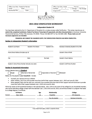 2015-2016 Verification Worksheet