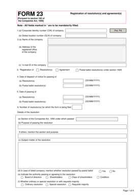Form 23 Registration of Resolutions and Agreements