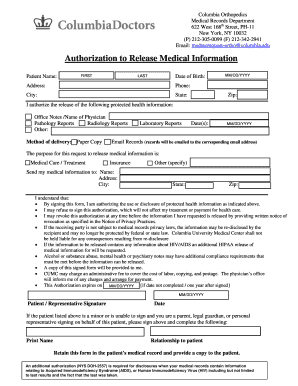 Medical release form ny pdf - Authorization to Release Medical Information