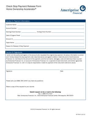 Stop Payment Release Form