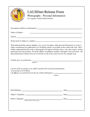 Photography print release template - Photo Release Form - Los Angeles Unified School District