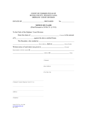 Notice of Claim for Estate