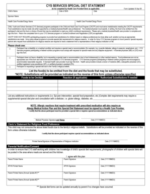 CYS Services Special Diet Statement