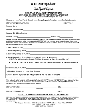 Employee Direct Deposit Authorization Agreement