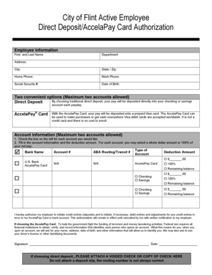 City of Flint Direct Deposit Authorization