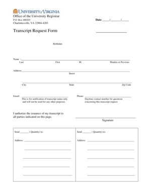 University Transcript Request Form