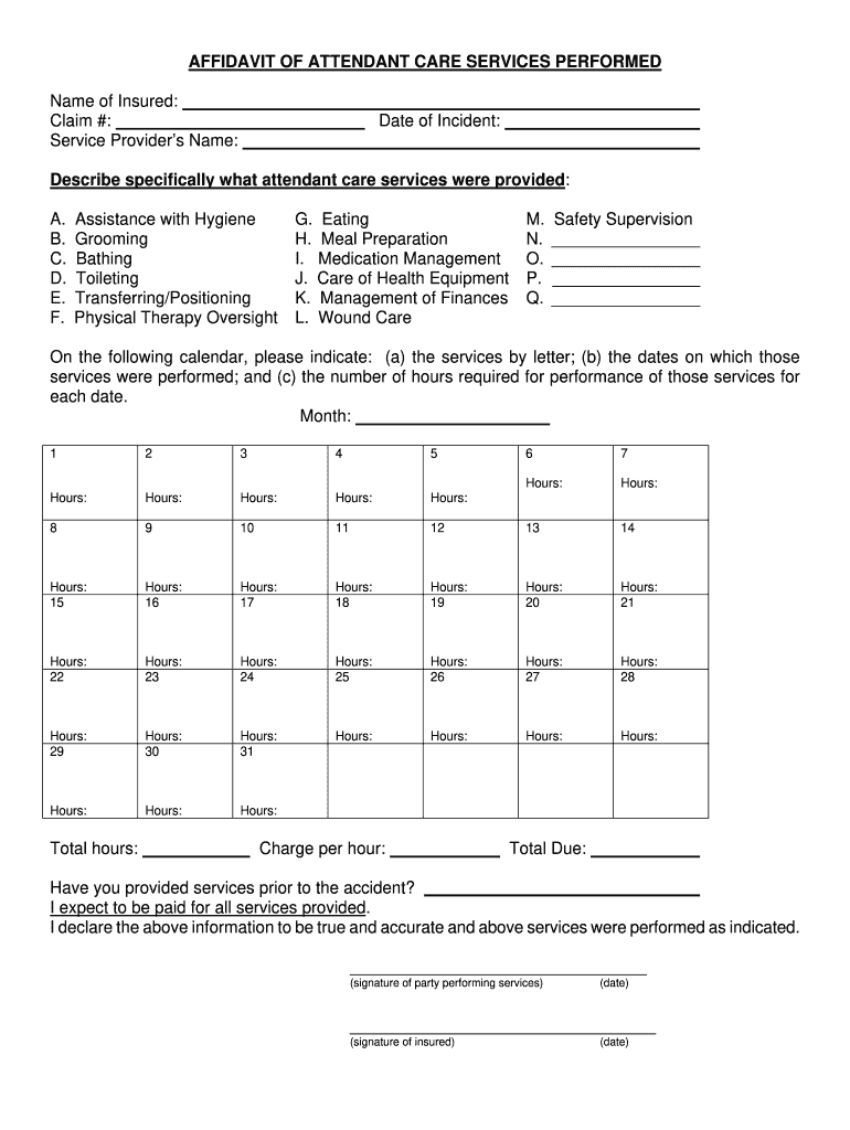 attendant care form Preview on Page 1