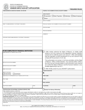 Missouri Vendor Input ACH EFT Application