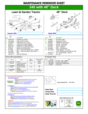 Lawn Tractor Maintenance Reminder Sheet