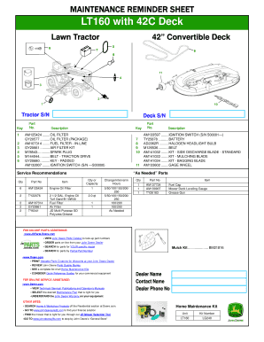 Lawn Tractor Maintenance Reminder Sheet