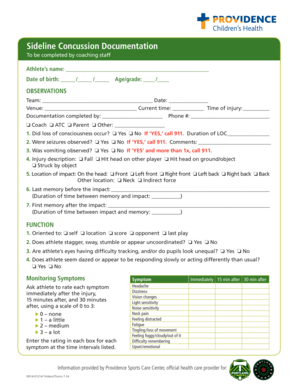 Sideline Concussion Documentation Form