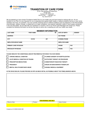 Providence Health Plan Transition of Care Form