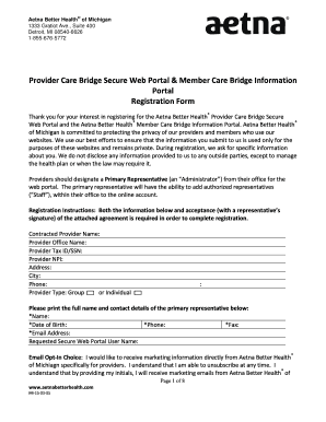 Aetna Better Health Provider Care Bridge Registration Form
