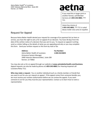 Aetna Better Health Louisiana Appeal Form