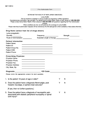 Prior Authorization Form for Lyrica