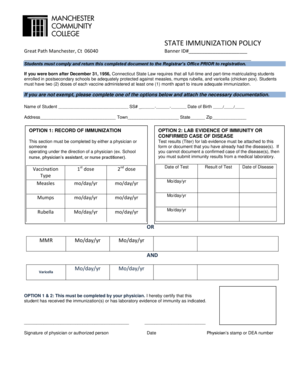 Connecticut Immunization Policy Form