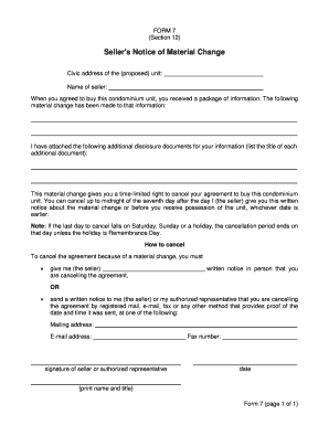 Seller's Notice of Material Change