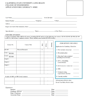 California State University MSEE Candidacy Application