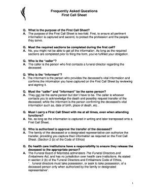 Fillable Online First Call Sheet Fax Email Print - pdfFiller