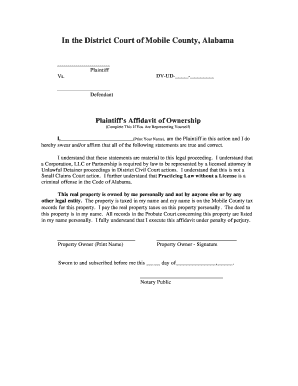 Plaintiff's Affidavit of Ownership