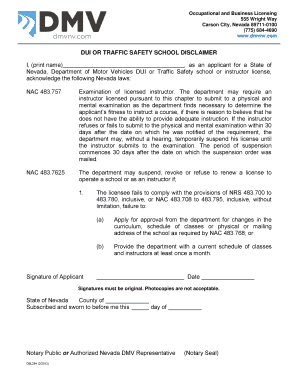 Nevada DUI or Traffic Safety School License Application