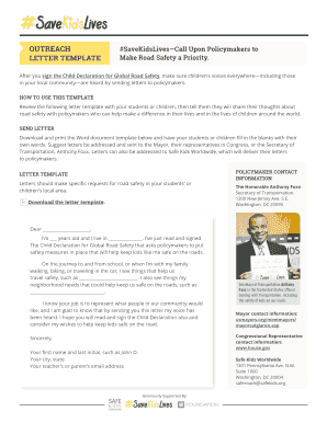Road Safety Letter to Policymakers