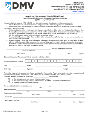 VP 267 - Abandoned RV Affidavit