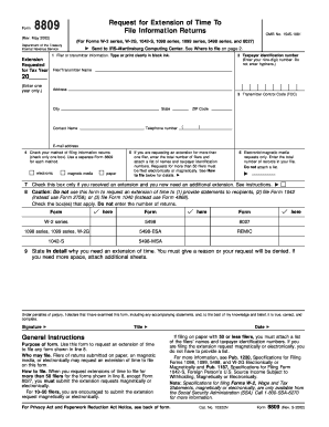 IRS Form 8809 Request for Extension of Time