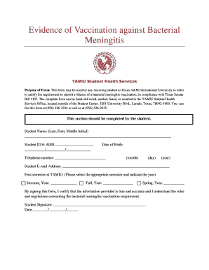 Texas Bacterial Meningitis Vaccination Form