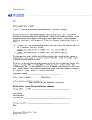 Official Authorization for Uniform Allowance