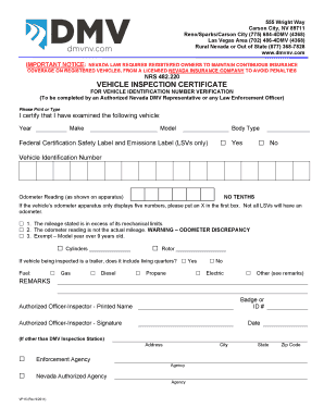 Nevada Vehicle Inspection Certificate