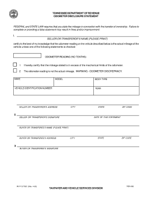 Tennessee Odometer Disclosure Statement