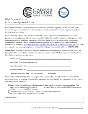 High School Course Credit Pre-Approval Form